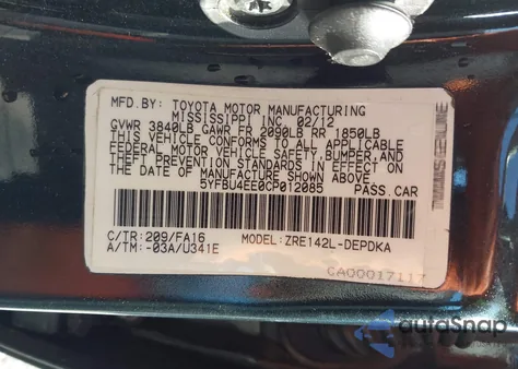 2012 Toyota Corolla L from USA, damaged, VIN 5YFBU4EE0CP012085
